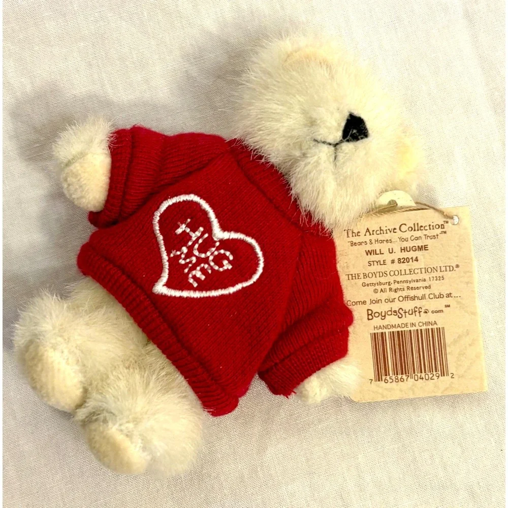 Boyds Bear Will U Hugme Archive Collection Cream Plush Red Sweater Heart 82014